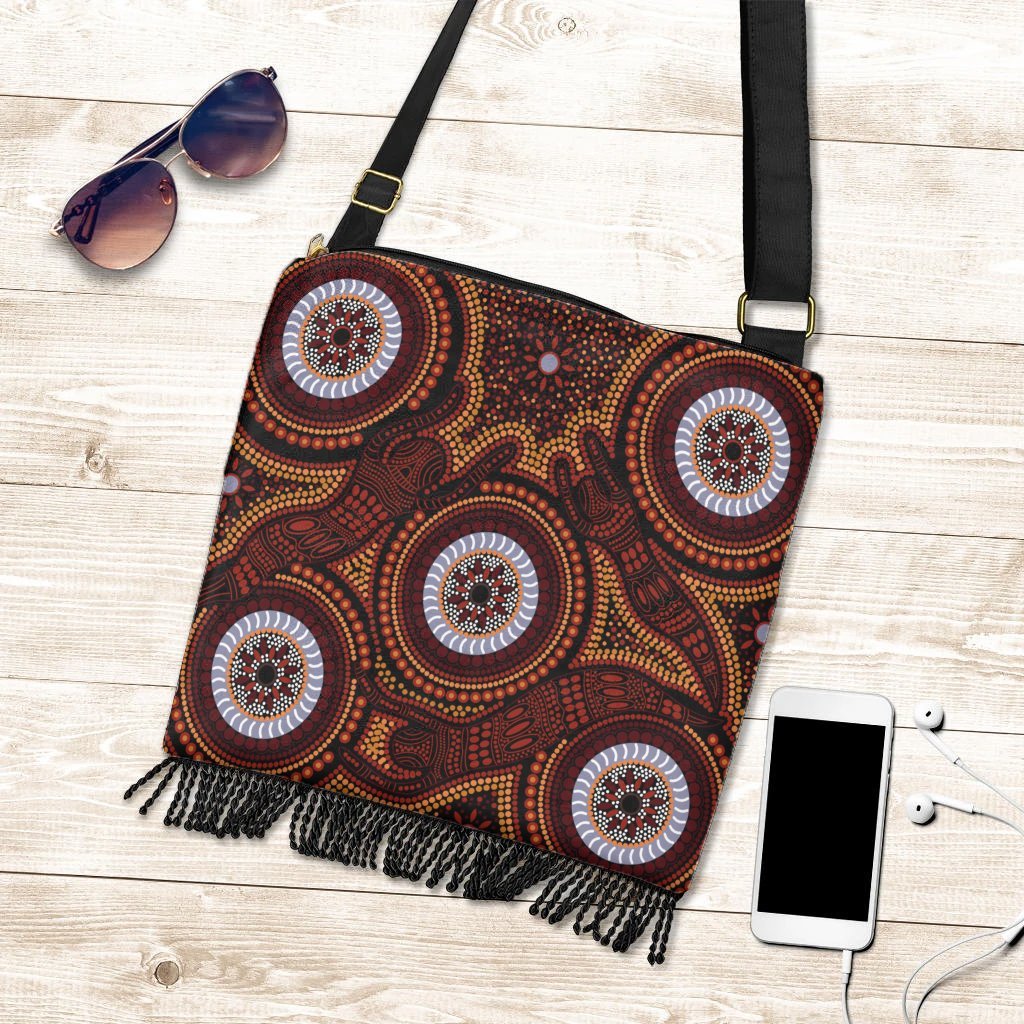 Aboriginal Boho Handbag - Aboriginal Human Dot Painting Art