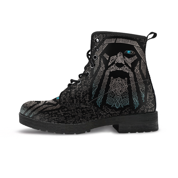 Viking Leather Boots God Odin Tattoo with Futhark