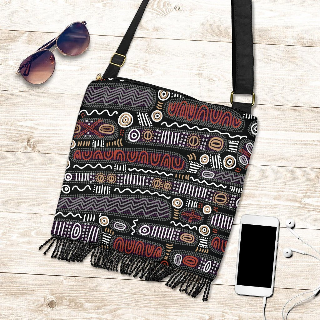 Boho Handbag - Aboriginal Black Tribal Pattern