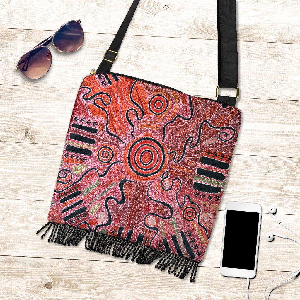 Aboriginal Boho Bag - Indigenous Footprint Landscape