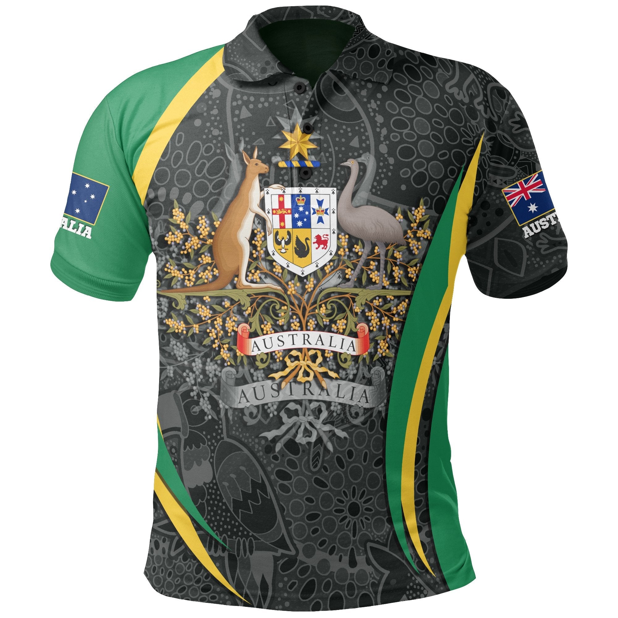 Aboriginal Polo - Australian Coat of Arms - Aussie Spirit (Green) Polo Shirt