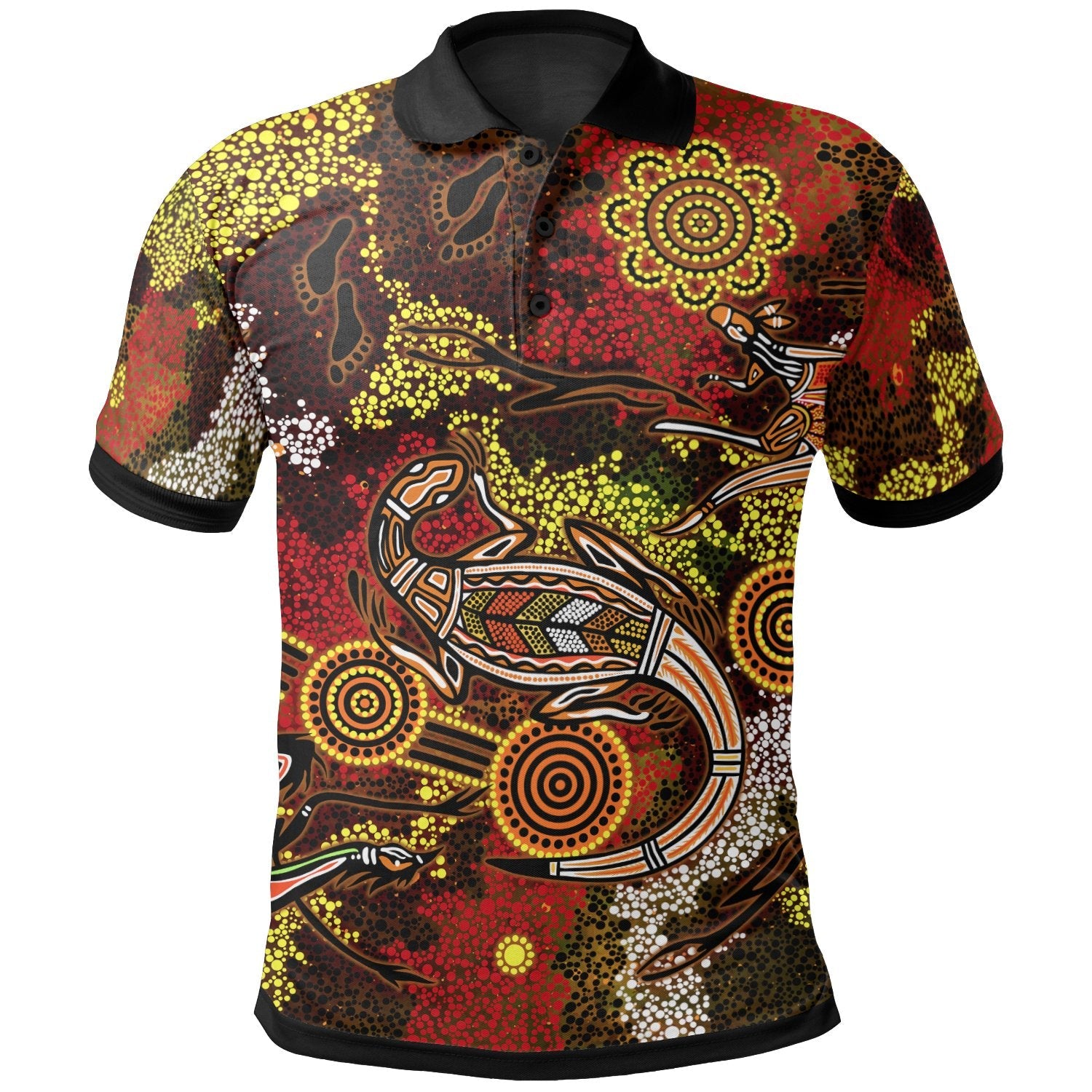 Aboriginal Polo - Kangaroo and Lizard Dot Painting Art Polo Shirt