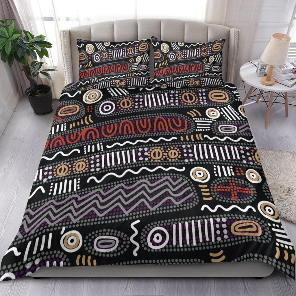 Aboriginal Bedding Set - Aboriginal Style Tribal Black Mythology