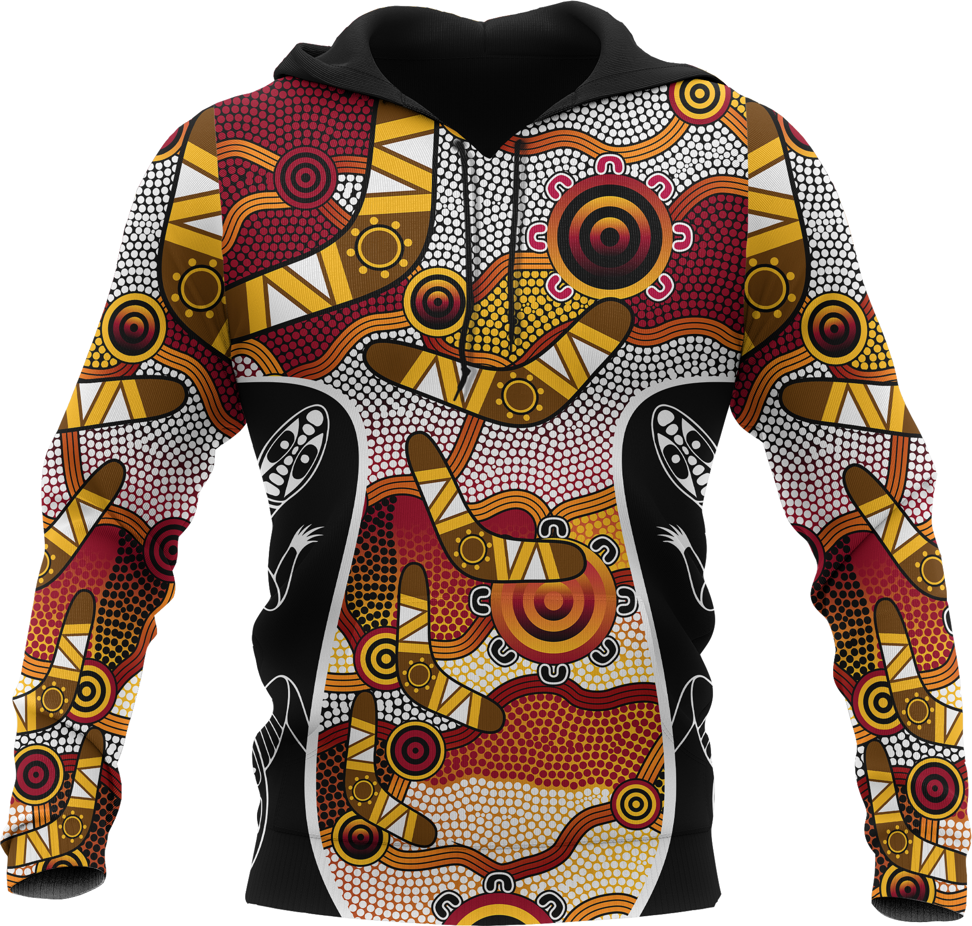 Aboriginal Hoodie - Boomerang Patterns Circle Dot Painting