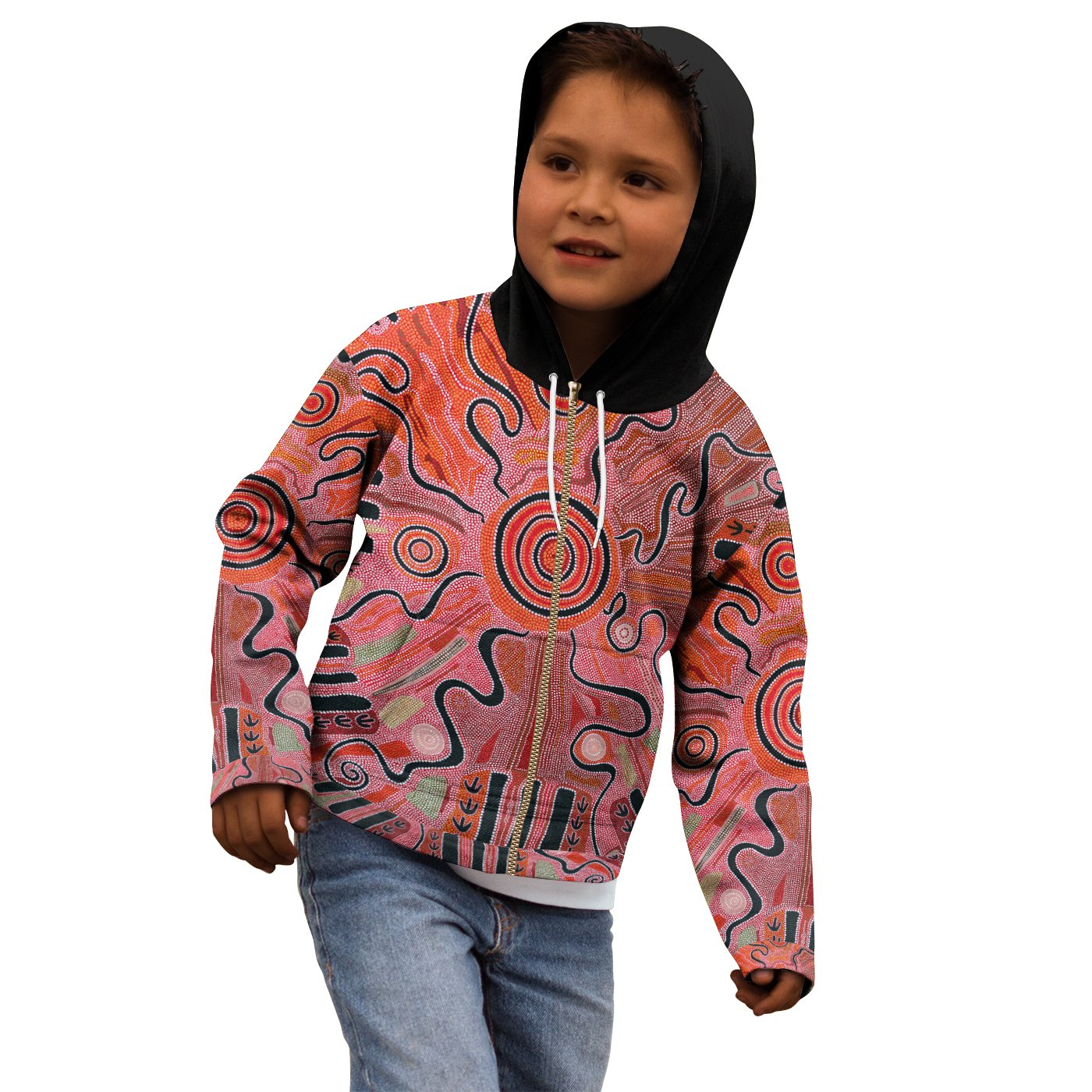 Aboriginal Kid Zip Hoodie - Indigenous Footprint Landscape