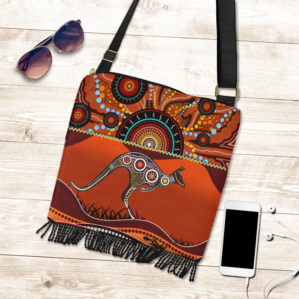 Aboriginal Boho Handbag - Kangaroo With Dot Painting