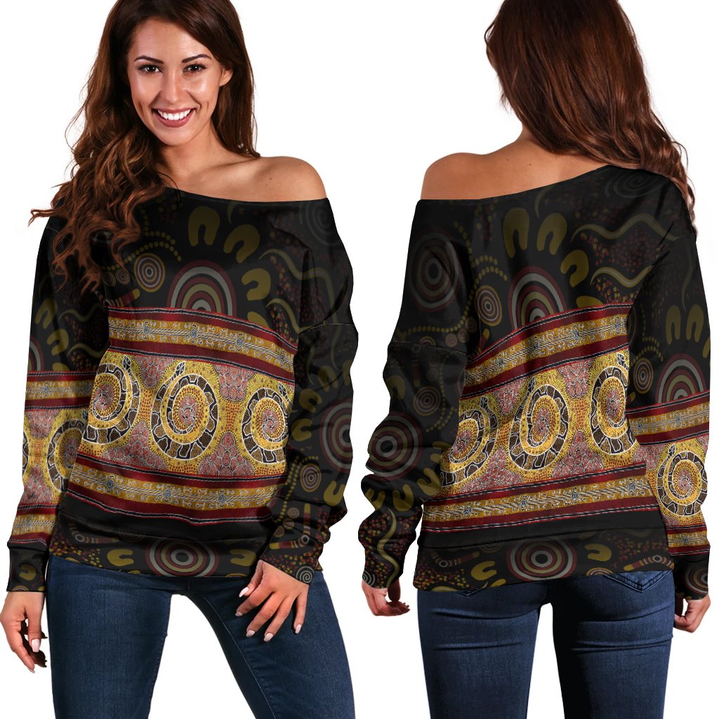 Aboriginal Women Off Shoulder - Snake Dot Panting Art
