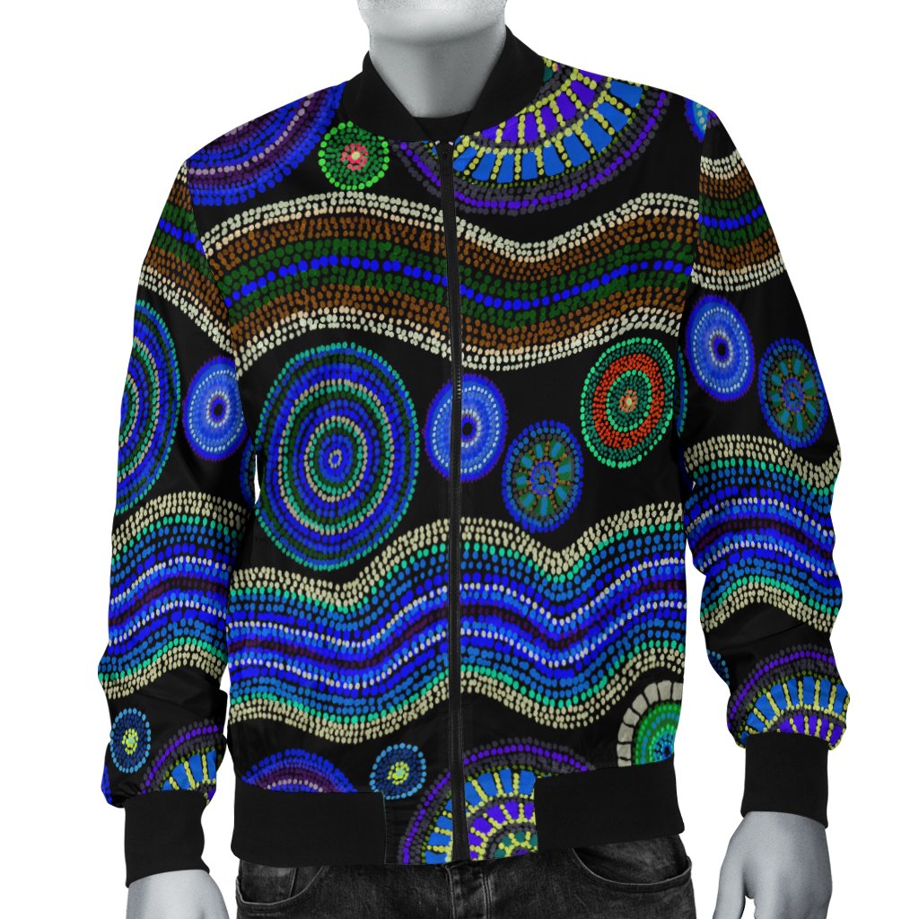 Bomber Jacket - Aboriginal Dot Unique Style Blue