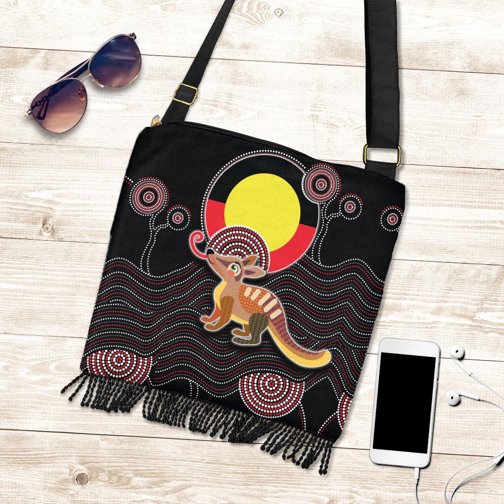 Boho Handbag - Numbat Tribal Pattern with Aboriginal Flag