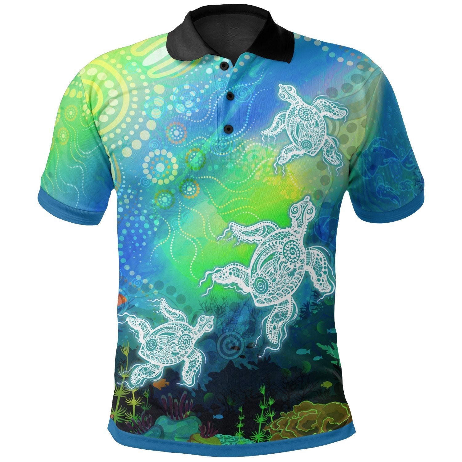 Aboriginal Polo - Indigenous Turtle Ocean Dot Painting Art Polo Shirt