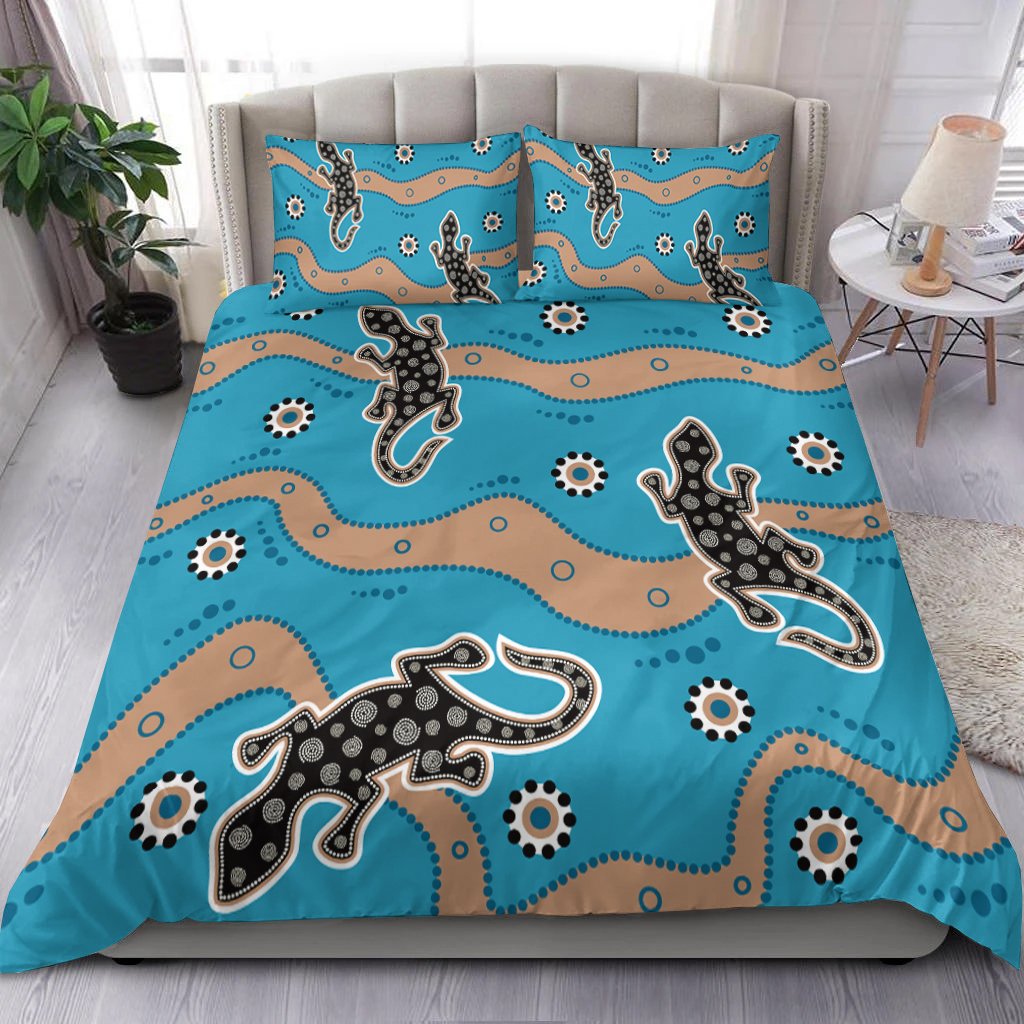 Aboriginal Bedding Set - Aboriginal Lizard in Blue Style