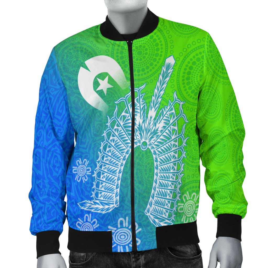 Torres Strait Islander Men Bomber Jacket - Dhari Mask Ocean Style
