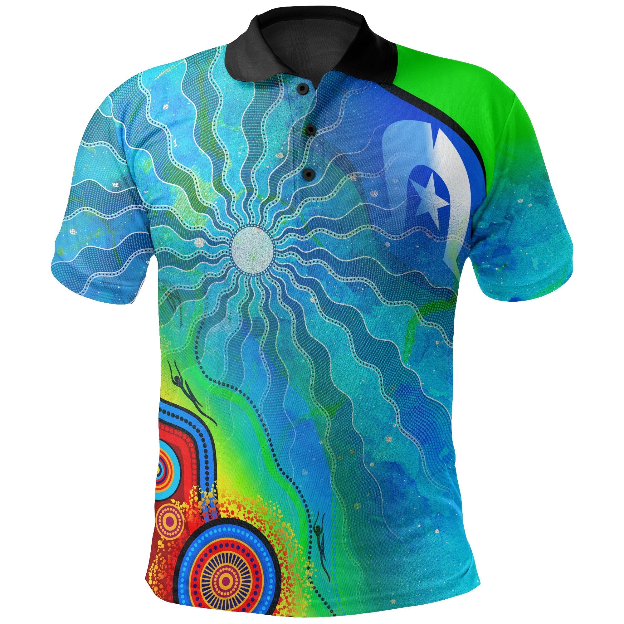 Aboriginal Polo - Torres Strait Islanders Flag with Aboriginal Patterns Shirt Polo Shirt