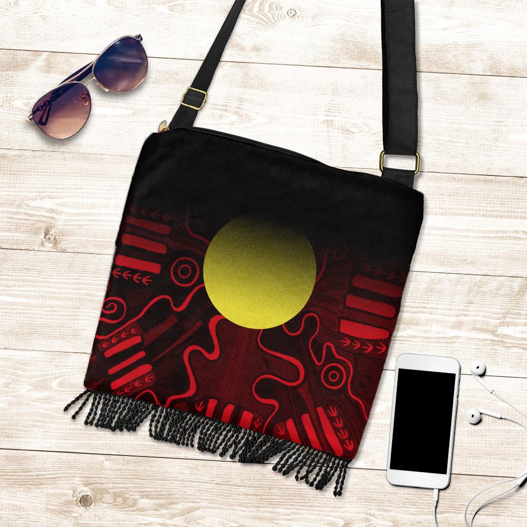 Aboriginal Crossbody Boho Handbag - Indigenous Flag Grunge Style