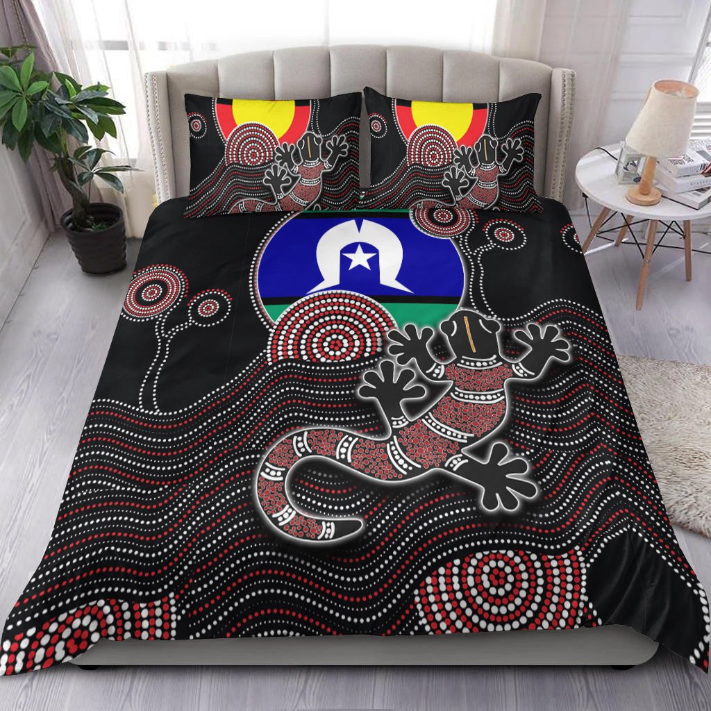 Aboriginal Bedding Set - Gecko with Torres Strait Islanders Flag