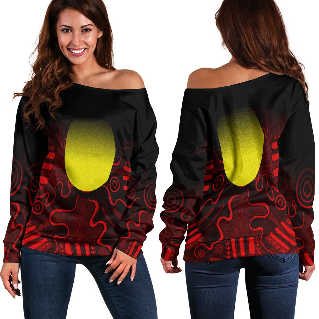 Aboriginal Women's Off Shoulder Sweater - Indigenous Flag Grunge Style