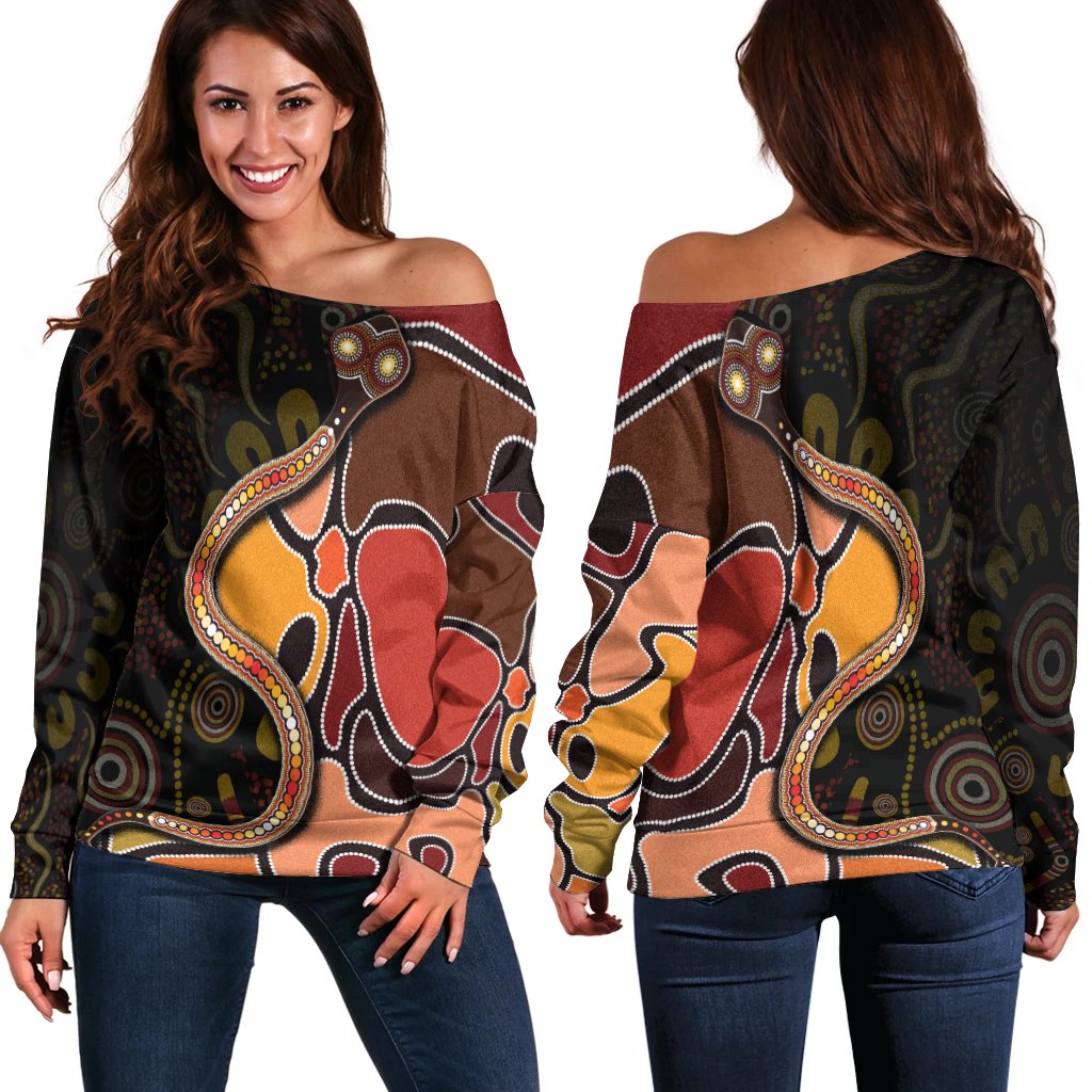 Women Off Shoulder - Aboriginal Snake With Dot Painting
