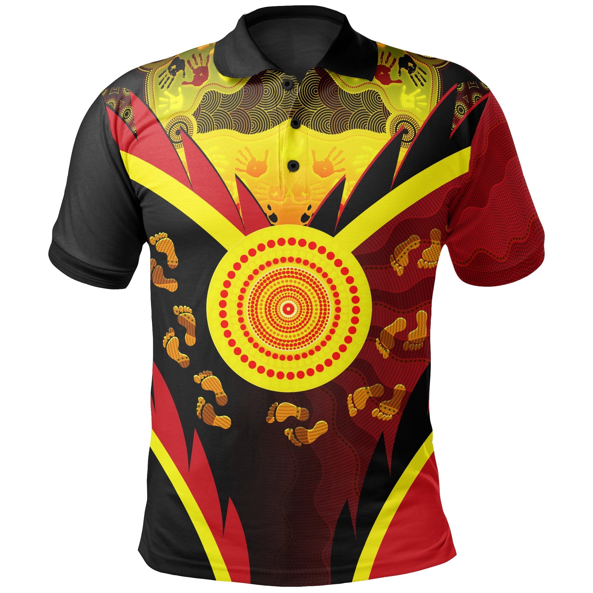 Aboriginal Polo - Indigenous Flag With Footprint Hand Art Polo Shirt