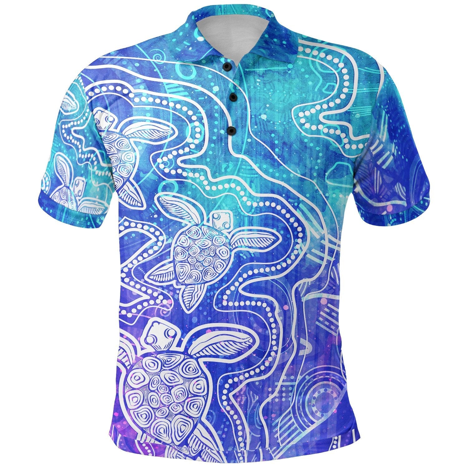 Aboriginal Polo - Sea Turtle With Indigenous Patterns (Blue) Polo Shirt