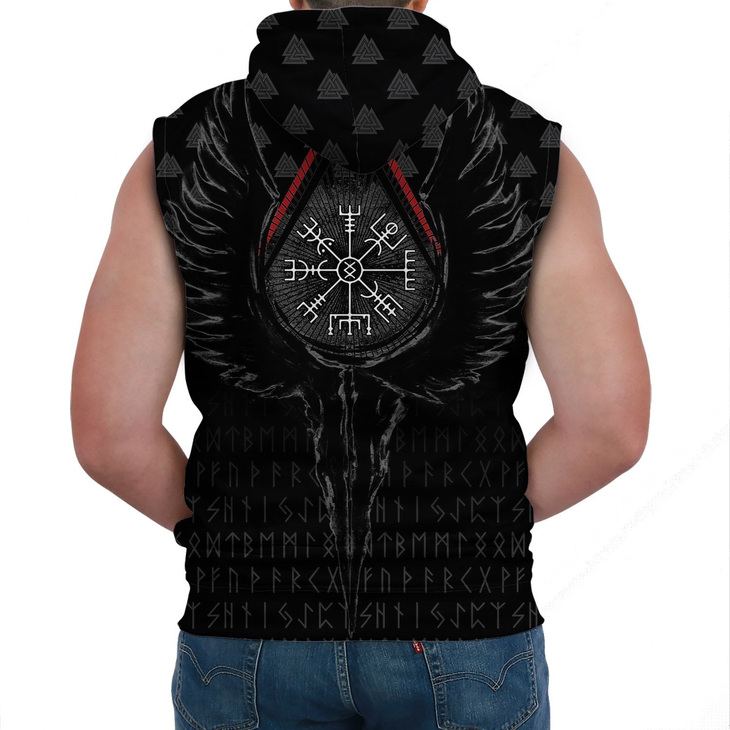 Viking Sleeveless Hoodie Old Norse Odin Tattoo Style Ver02