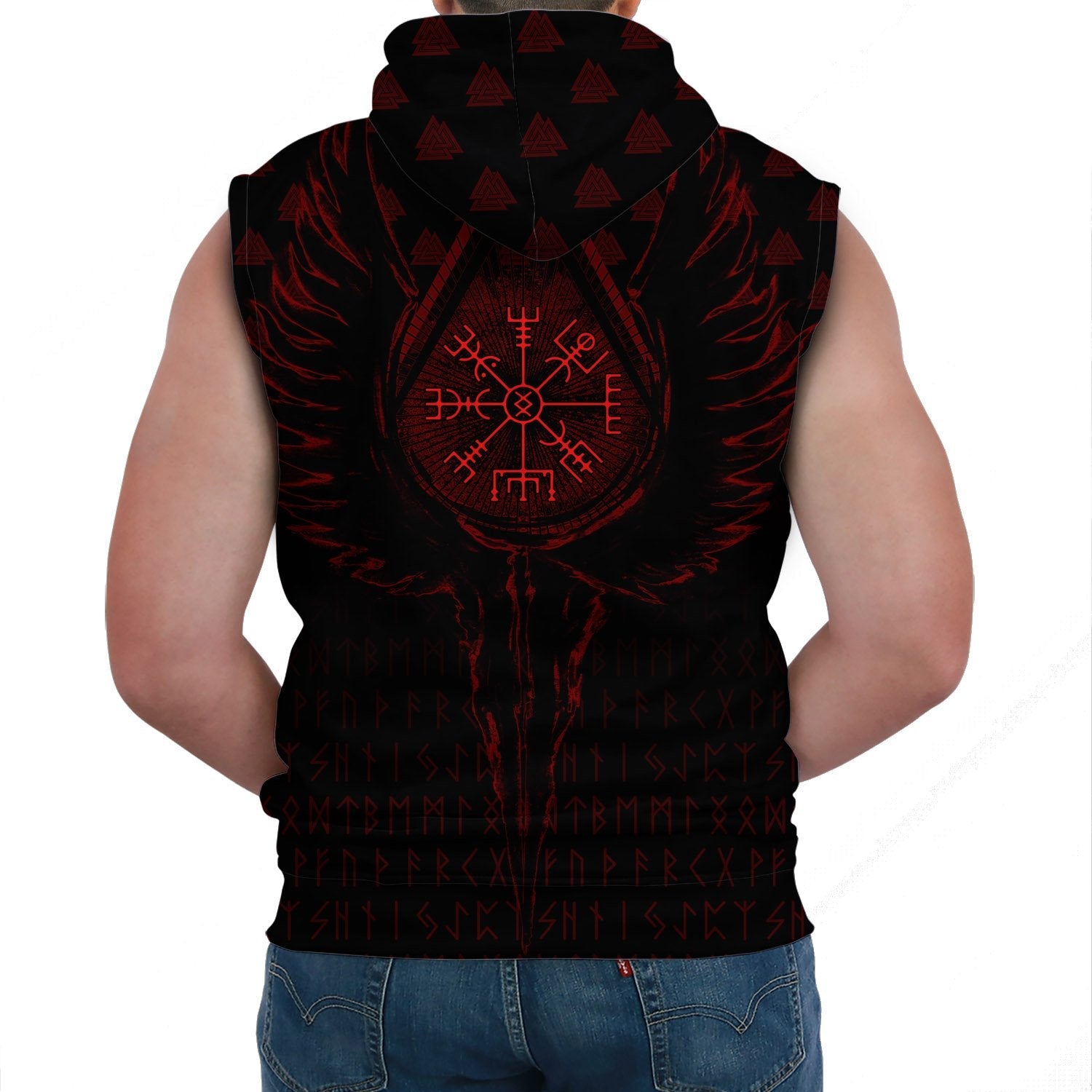 Viking Sleeveless Hoodie Old Norse Odin Tattoo Style Ver01