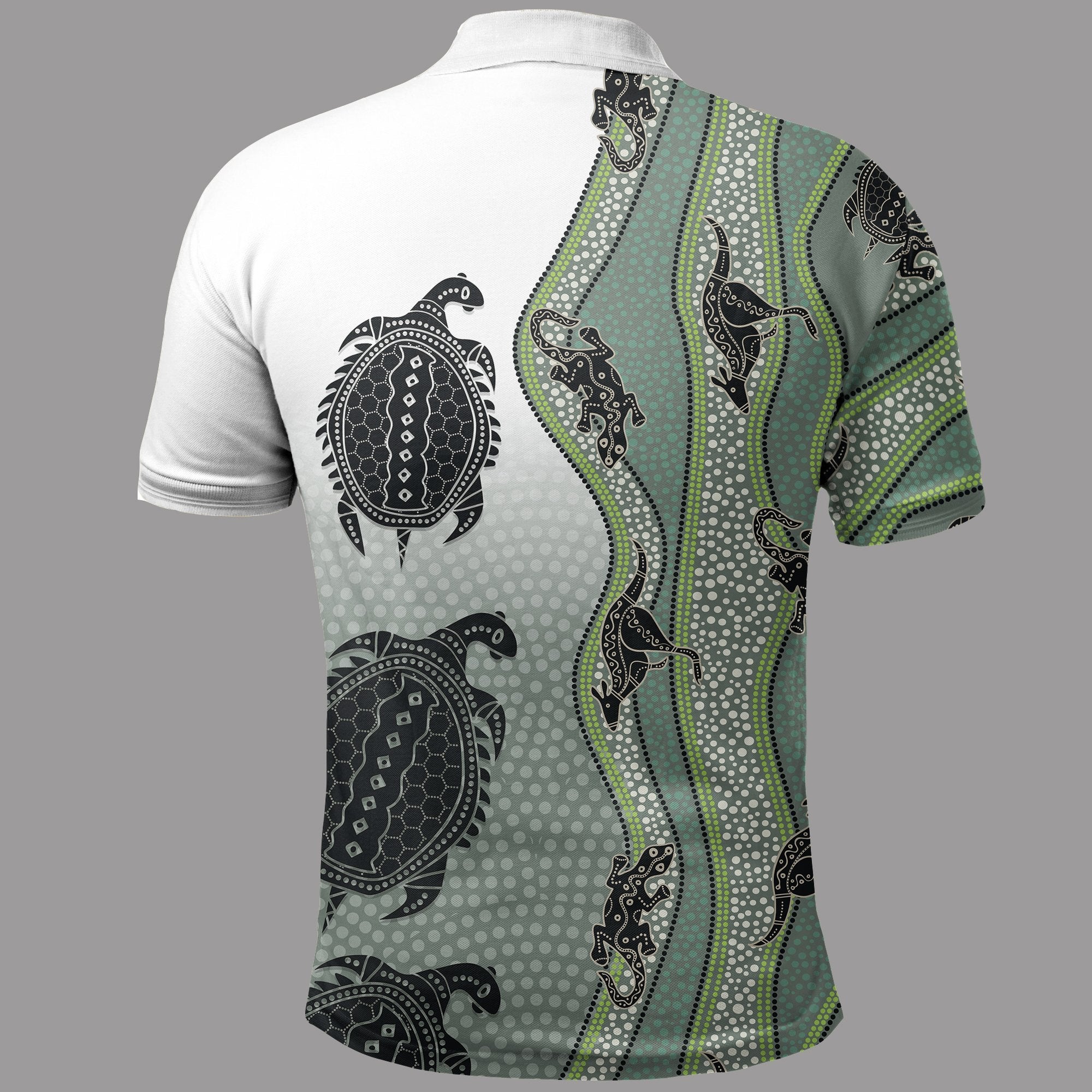 Aboriginal Polo - Aboriginal with Kangaroo, Lizard, Turtle and Dotted Crooked Stripes Pattern Polo Shirt