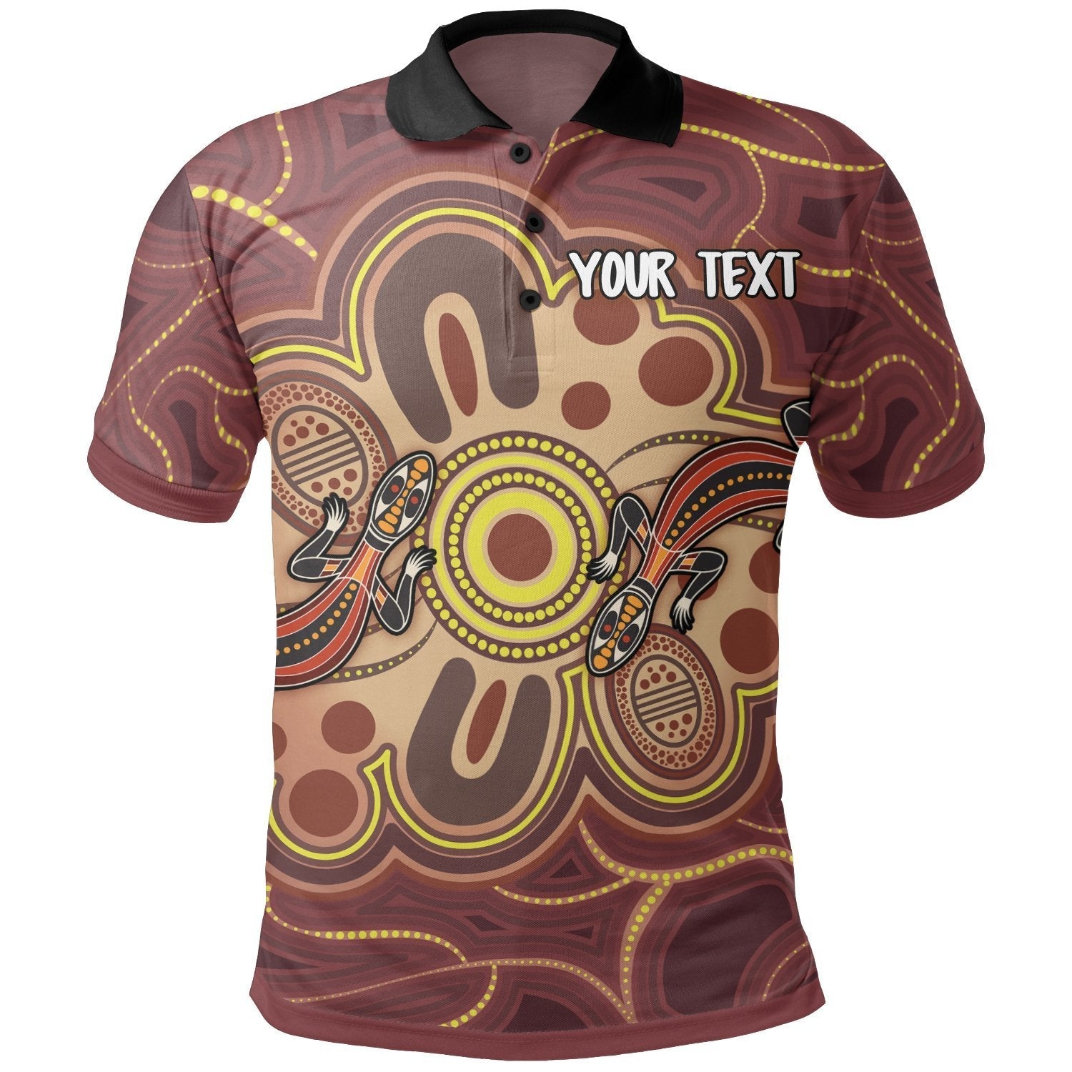 Aboriginal Polo - (Custom Text) Indigenous Lizard Dot Painting Art Polo Shirt