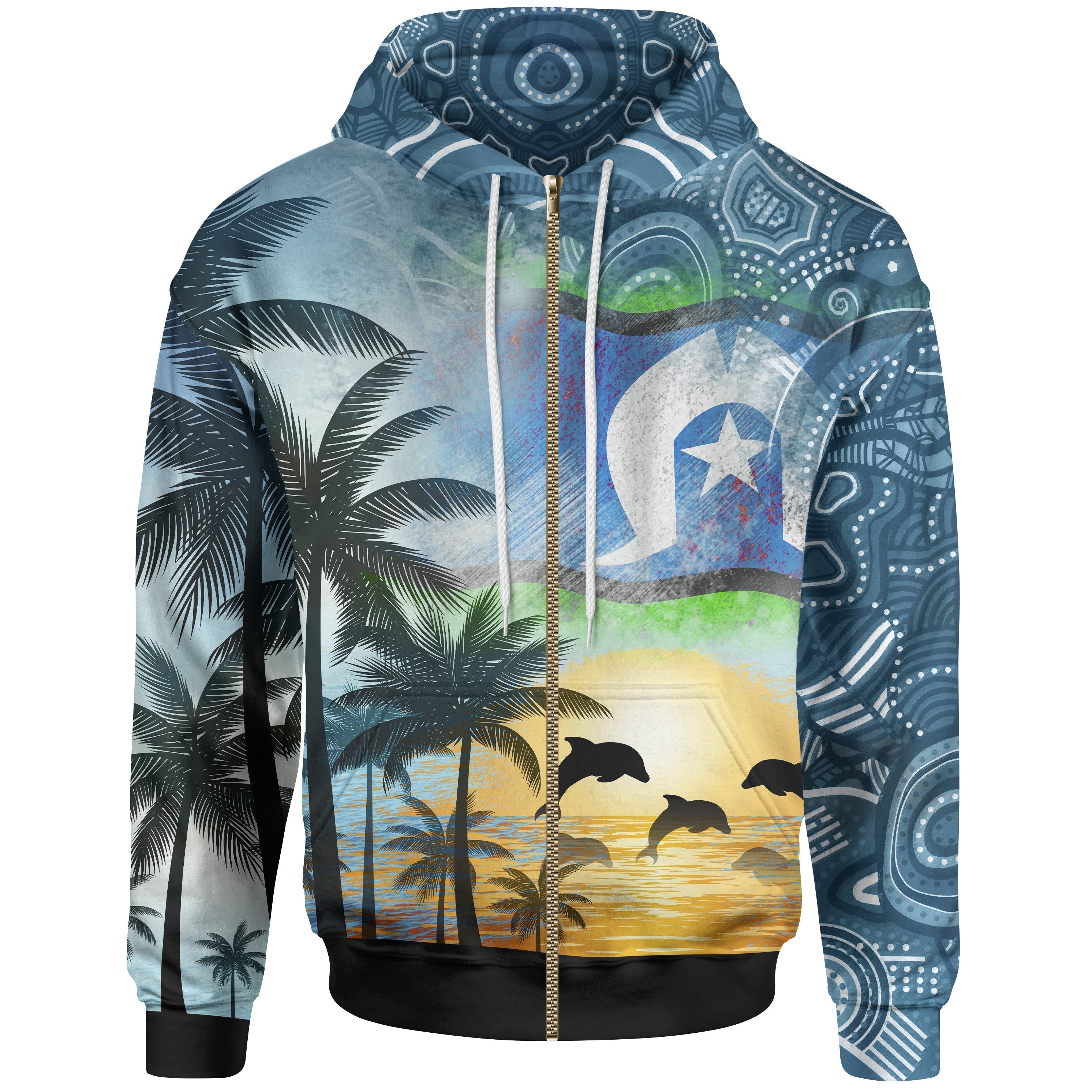 Aboriginal Zip Hoodie - Torres and Coconut Palms