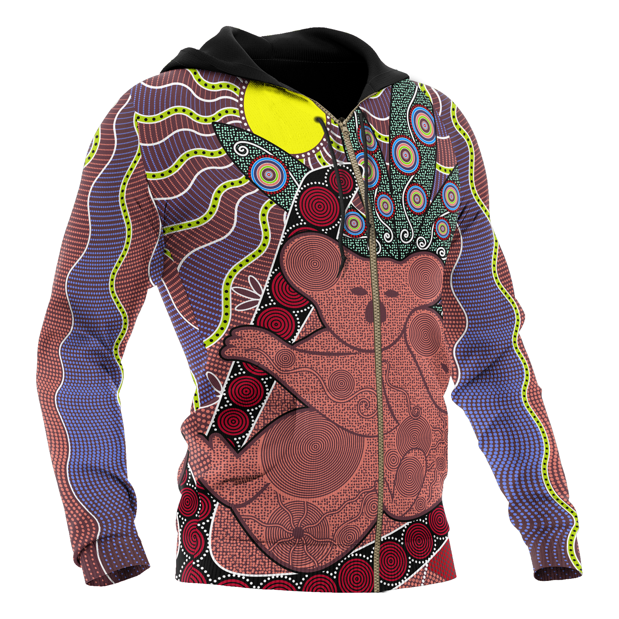 Aboriginal Zip Hoodie - Koala Patterns Sun Dot Painting