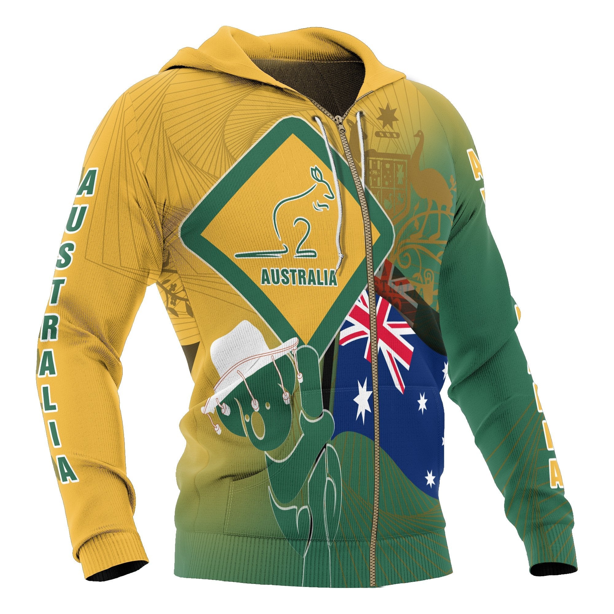 Zip Hoodie - Aus Flag and Coat Of Arms Hoodie Kangaroo and Koala Sign