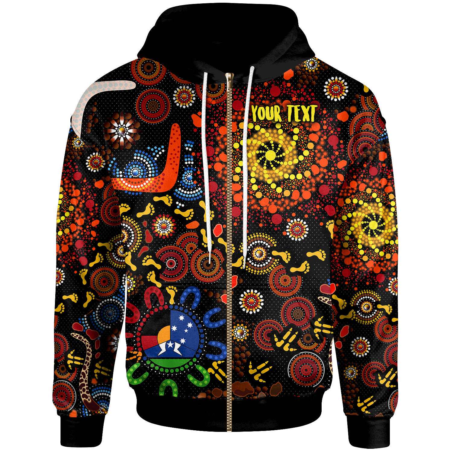 (Custom Text) Aboriginal Zip Hoodie - Indigenous Footprints