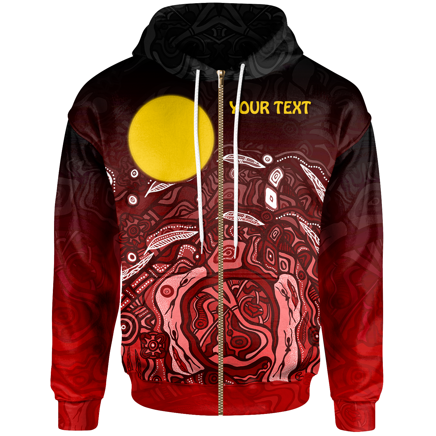 (Custom Text) Aboriginal Zip Hoodie - Red Landscape