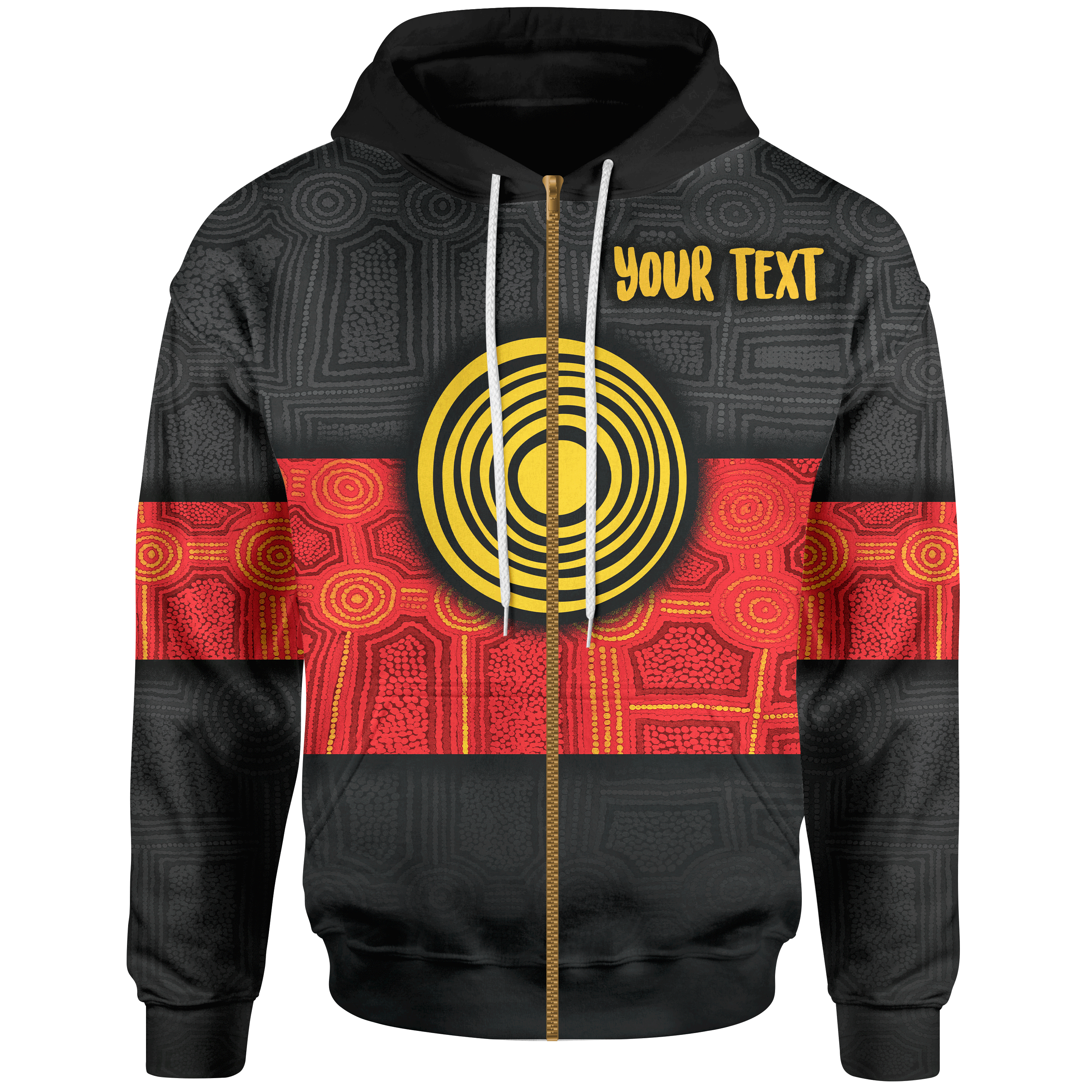 Personalised Aboriginal Zip Hoodie - Aussie Indigenous Flag