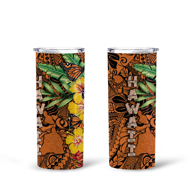 Hawaii Tall Glitter Tumbler Kamehameha Butterfly Tropical Style