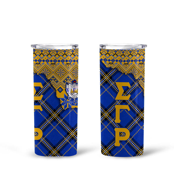 Sorority Tumbler - Christmas Sigma Gamma Rho Girl Tall Glitter Tumbler Plaid Background Style