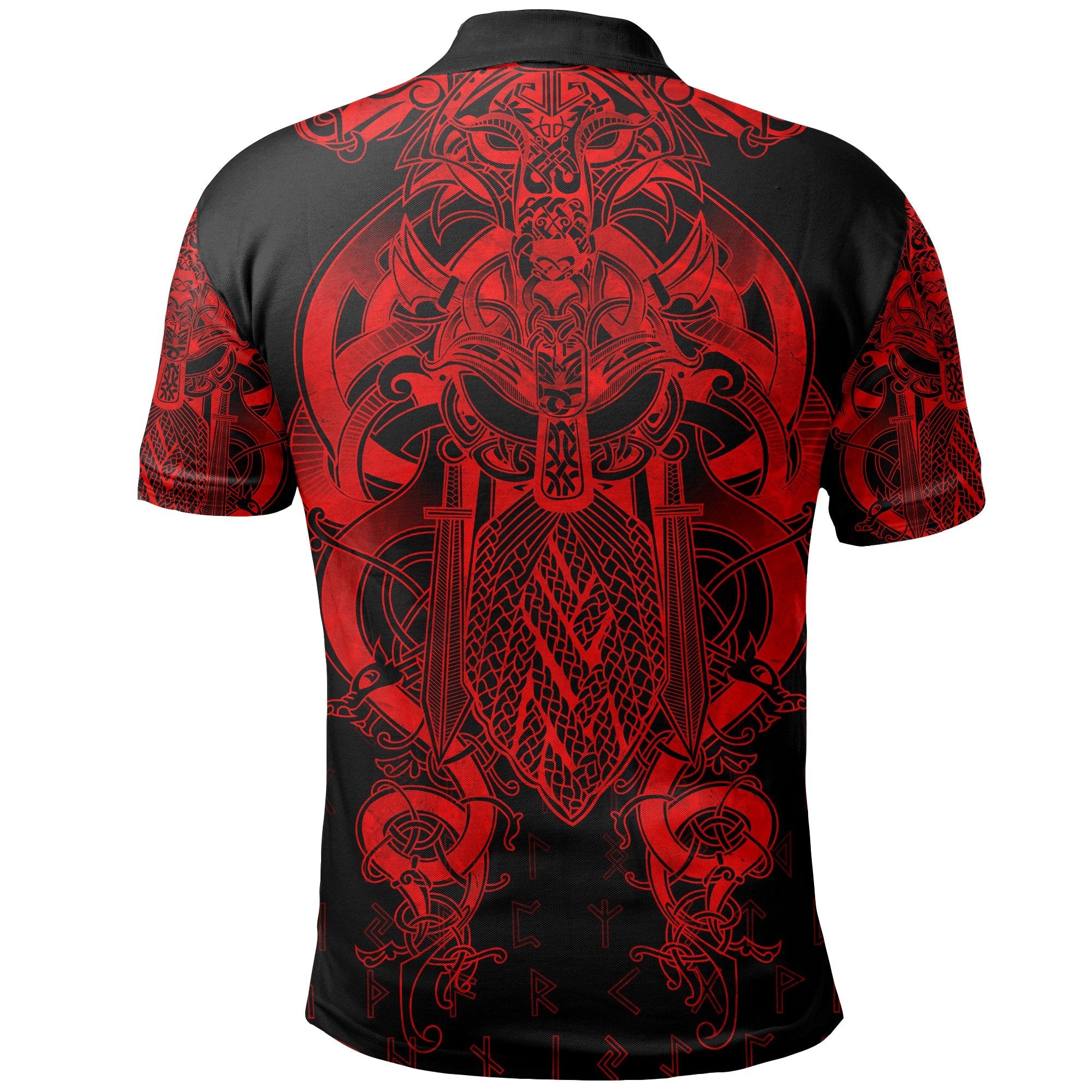 Viking Polo Shirt Fenrir & Tyr Tattoo Red Version