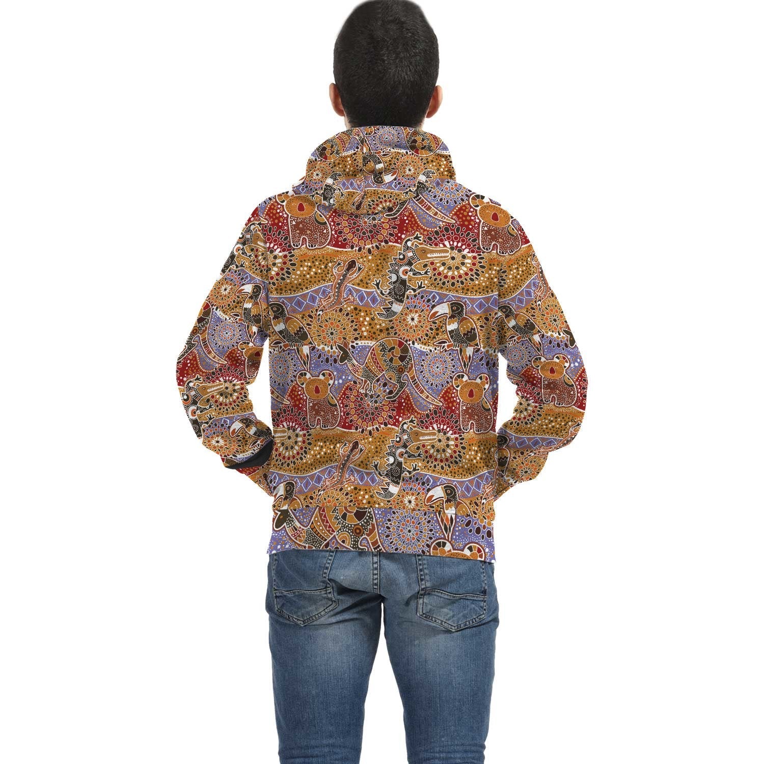 Aboriginal Hoodie - Kangaroo Koala Crocodile Patterns Pullover