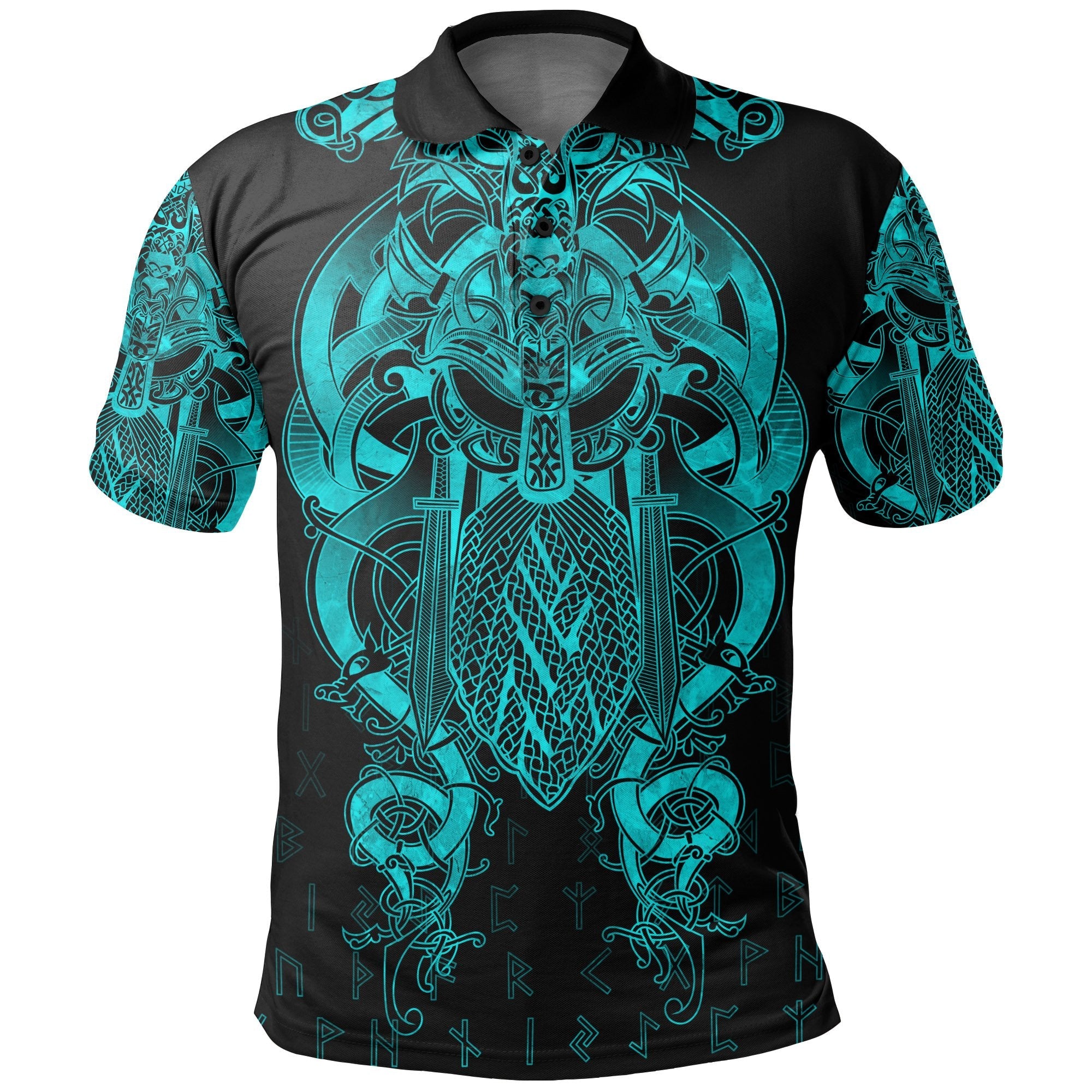 Viking Polo Shirt Fenrir & Tyr Tattoo Blue Version