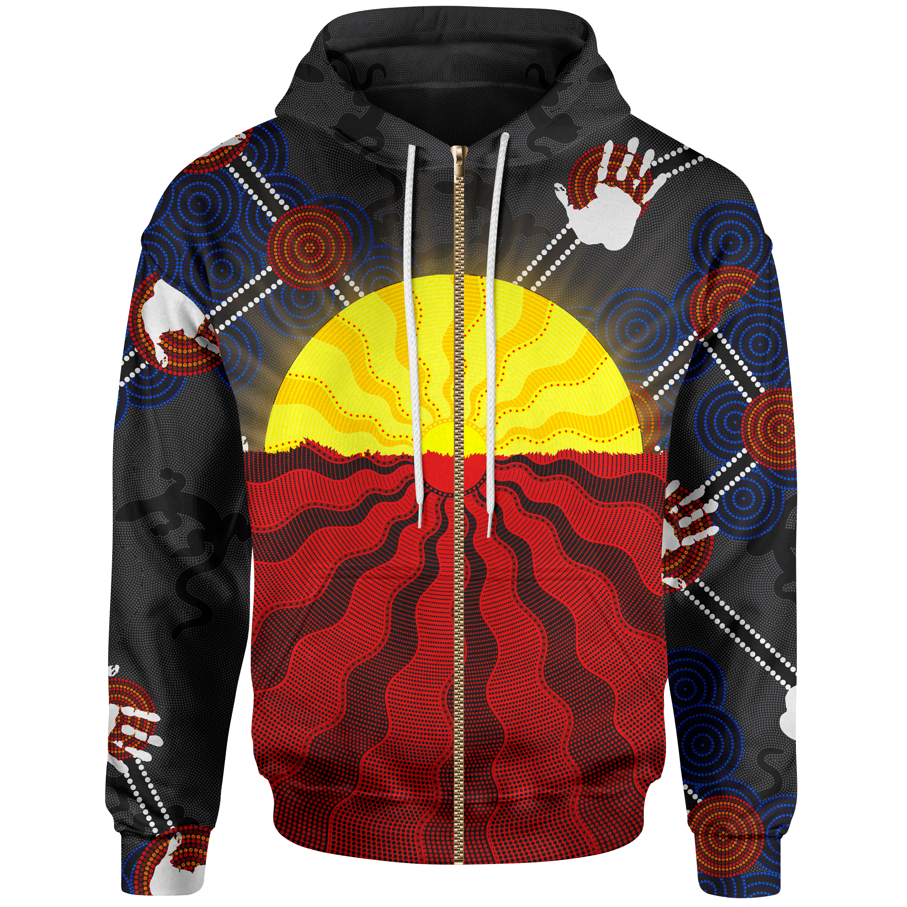 Aboriginal Zip Hoodie - Aboriginal Lives Matter Flag Sun Dot Painting