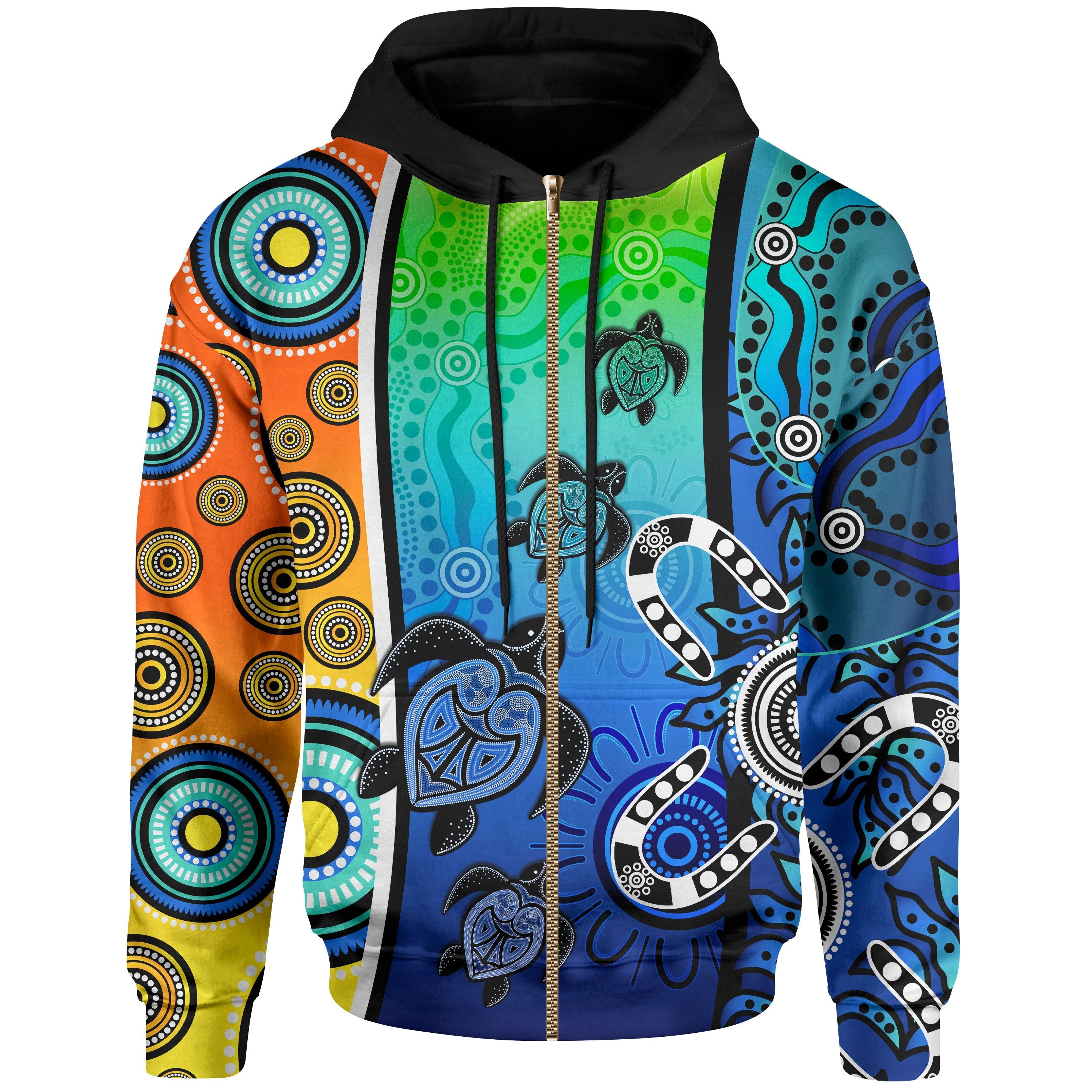 Aboriginal Zip Hoodie - Indigenous Turtle Dot Painting Art