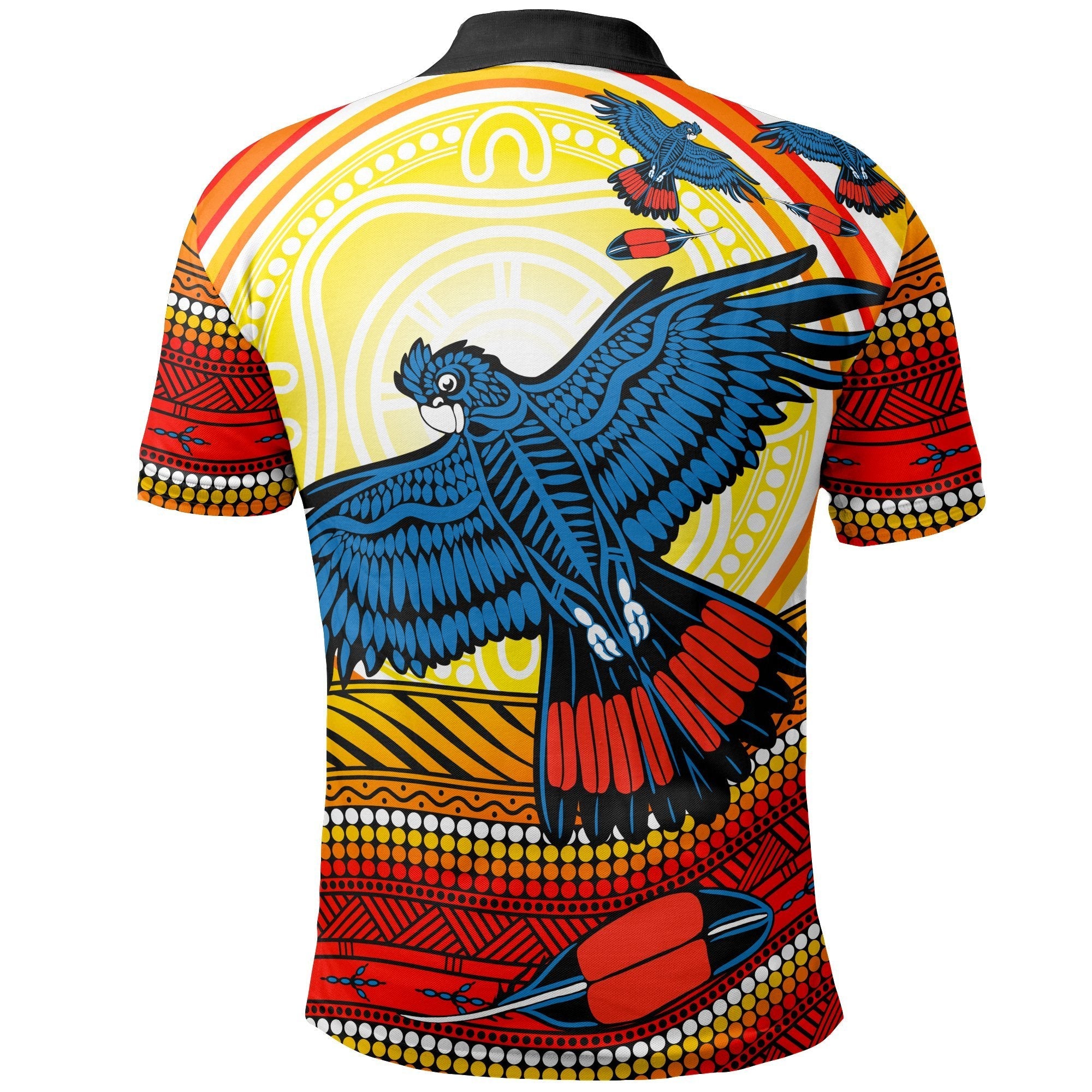 Aboriginal Polo - Black Cockatoo Dot Painting Sunset Patterns Polo Shirt