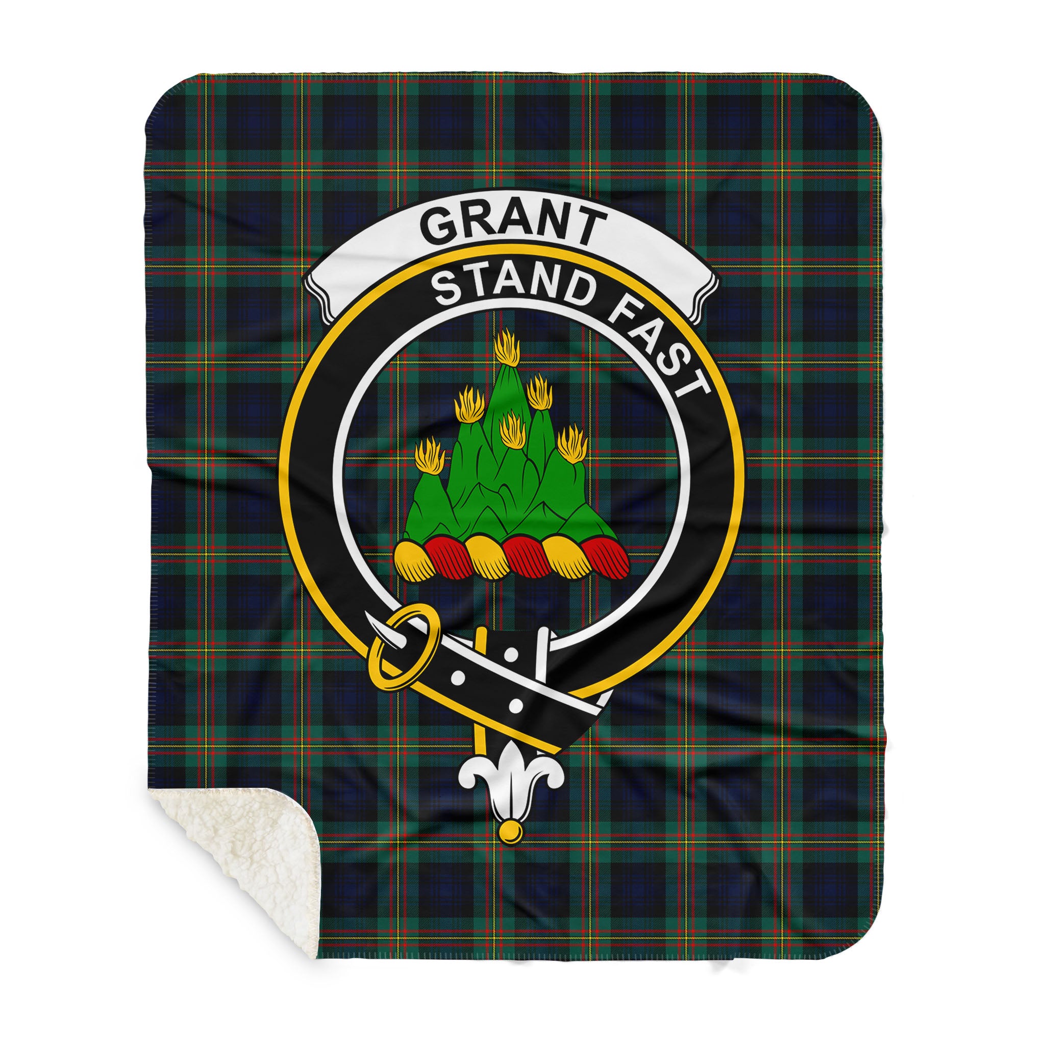 Grant Hunting Clan Sherpa Blanket, Scottish Tartan Grant Hunting Clan Sherpa Hoodie Crest Style