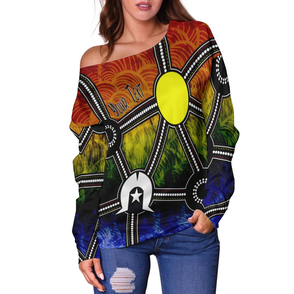 (Custom) Naidoc Week 2022 Off Shoulder Sweater, Aboriginal Geometric Style