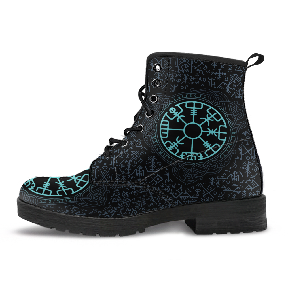 Viking Leather Boots Vegvisir Symbol and Futhark