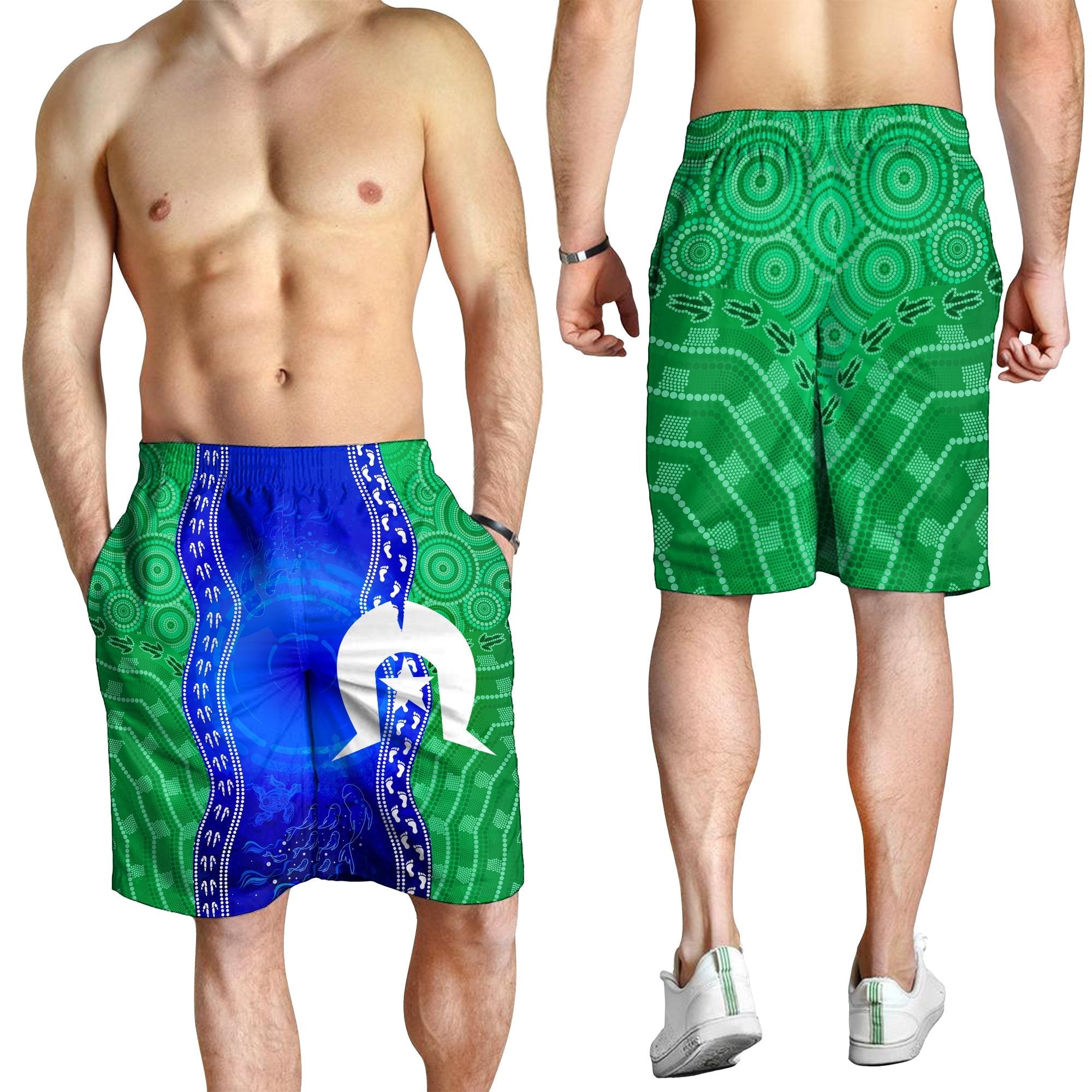 Torres Strait Islanders Men's Shorts - Torres Symbol With Aboriginal Patterns