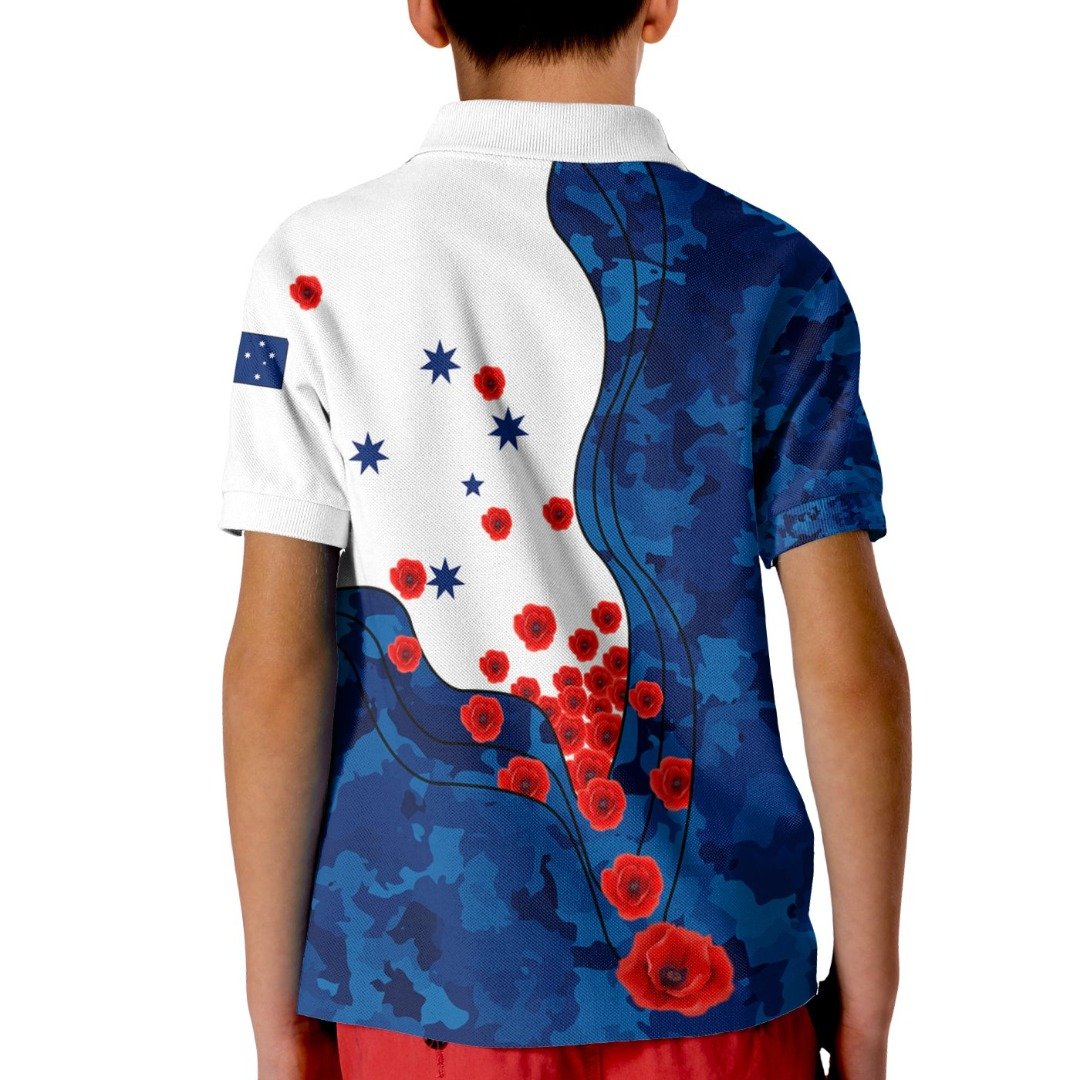 Anzac Polo - Anzac Lest We Forget  - Australian Flag Blue Kid Polo Shirt