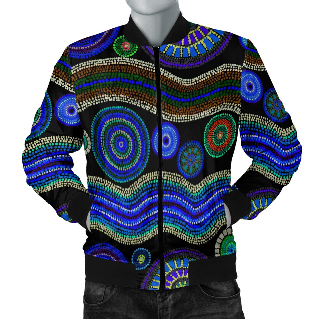 Bomber Jacket - Aboriginal Dot Unique Style Blue