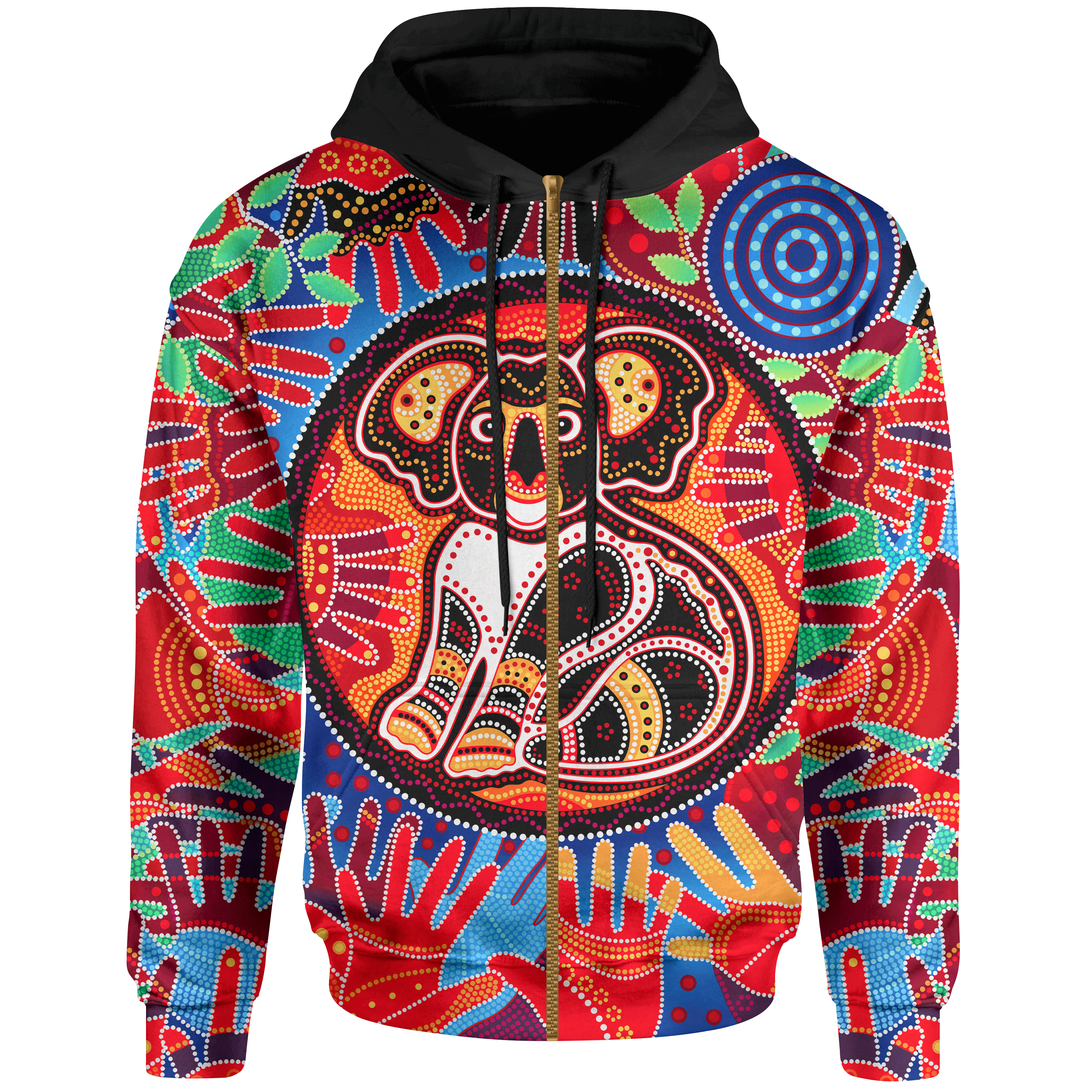 Aboriginal Zip Hoodie - Koala and Hand Art Dot Painting Hoodie