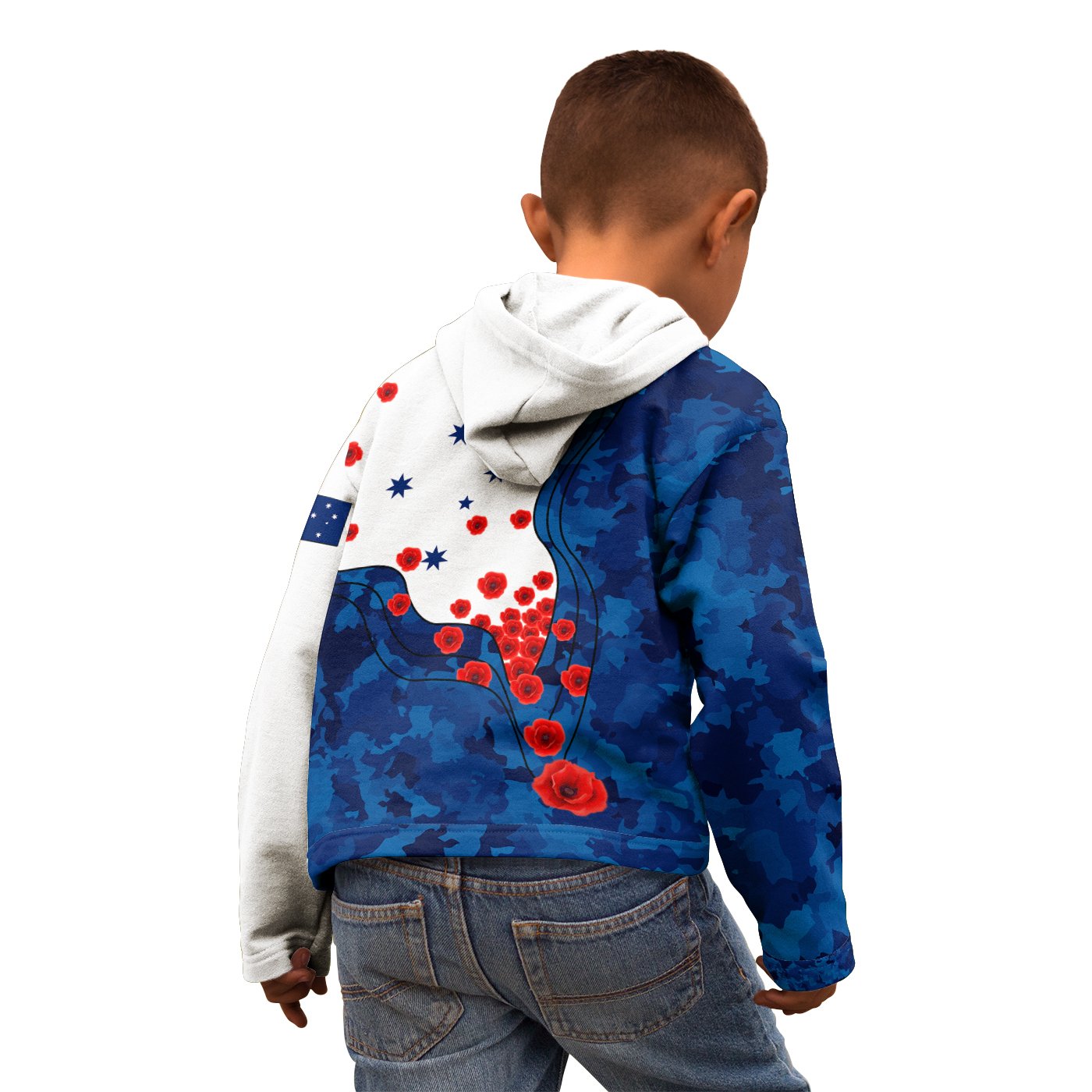 Anzac Lest We Forget Zip Hoodie Kid - Australian Flag Blue