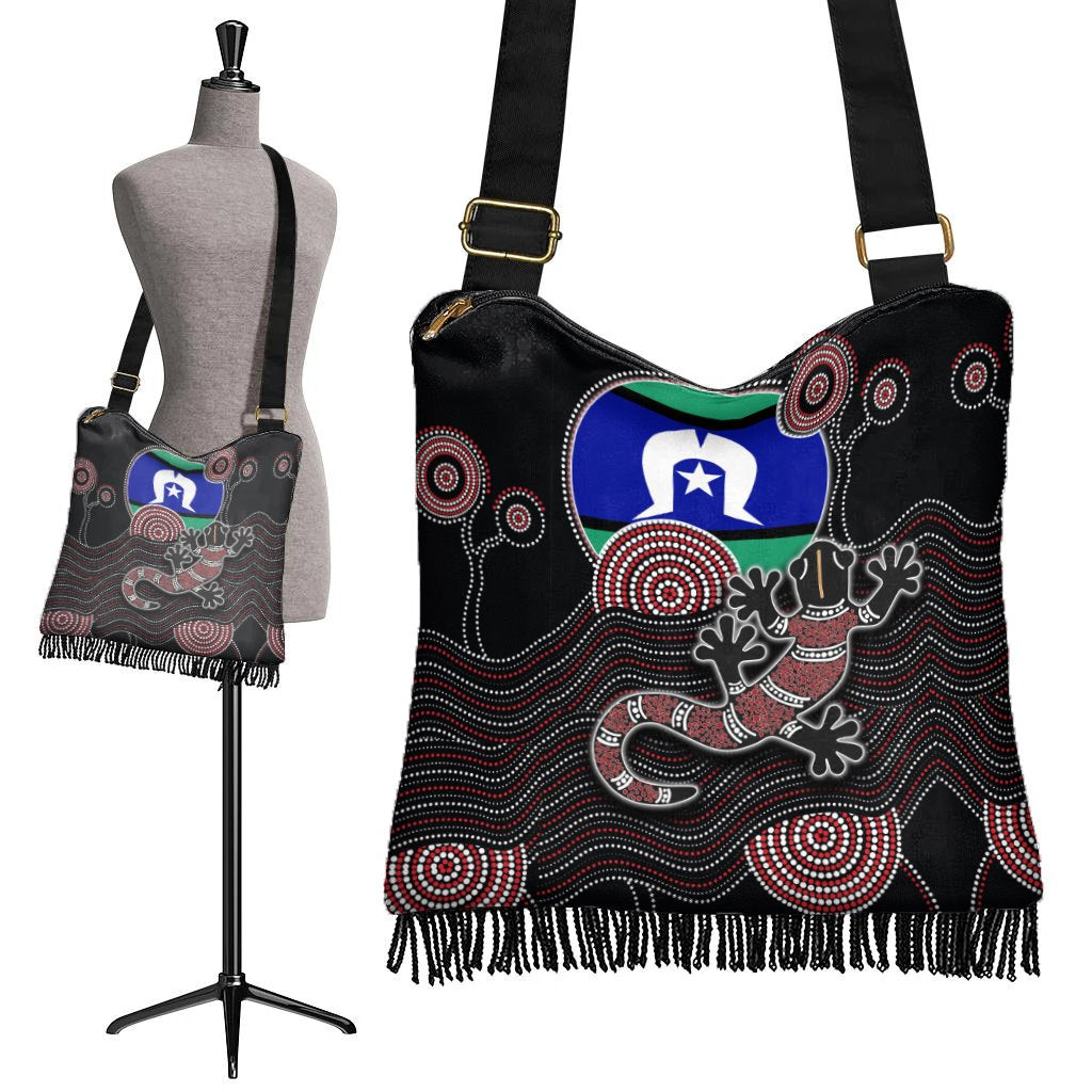 Boho Handbag - Gecko Aboriginal Tribal Pattern with Torres Strait Islanders Flag